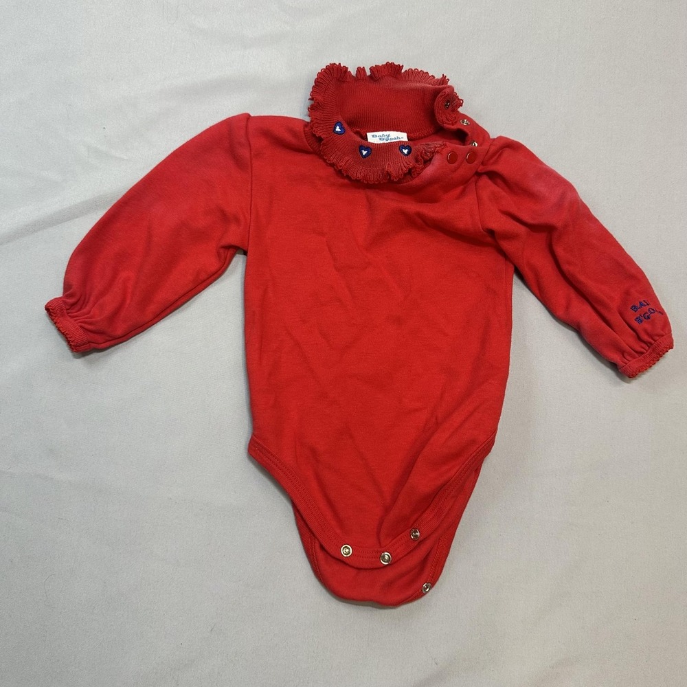 Vintage Baby B'gosh Romper Girls 6-9 Months Red Knit Ruffle Collar Snap USA